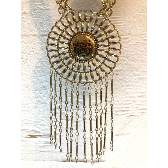 EXPRESS Metallic Gold Tone Tribal Boho Circle Station Statement Necklace 21" NEW - Picture 3 of 6
